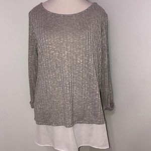 New York & Co gray tunic sheer trim 3/4 sleeve XXL